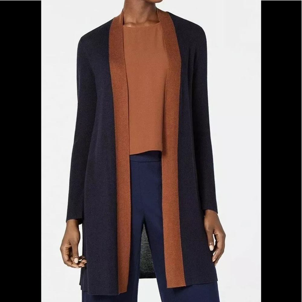 EILEEN FISHER Cardigan Petite L Knit Tencel Silk